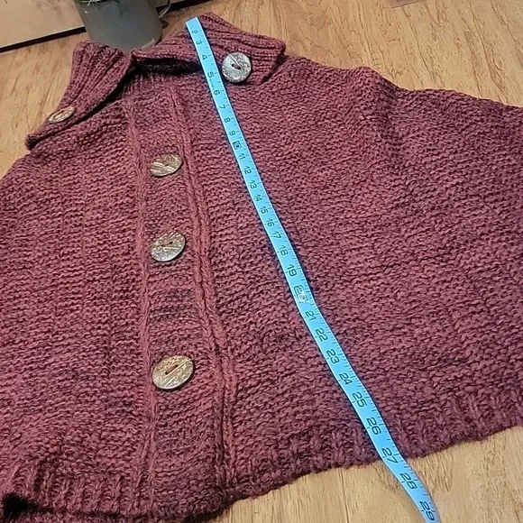 Snuggly Burgundy Sweater Cape with Coconut Buttons - Picture 7 of 10
